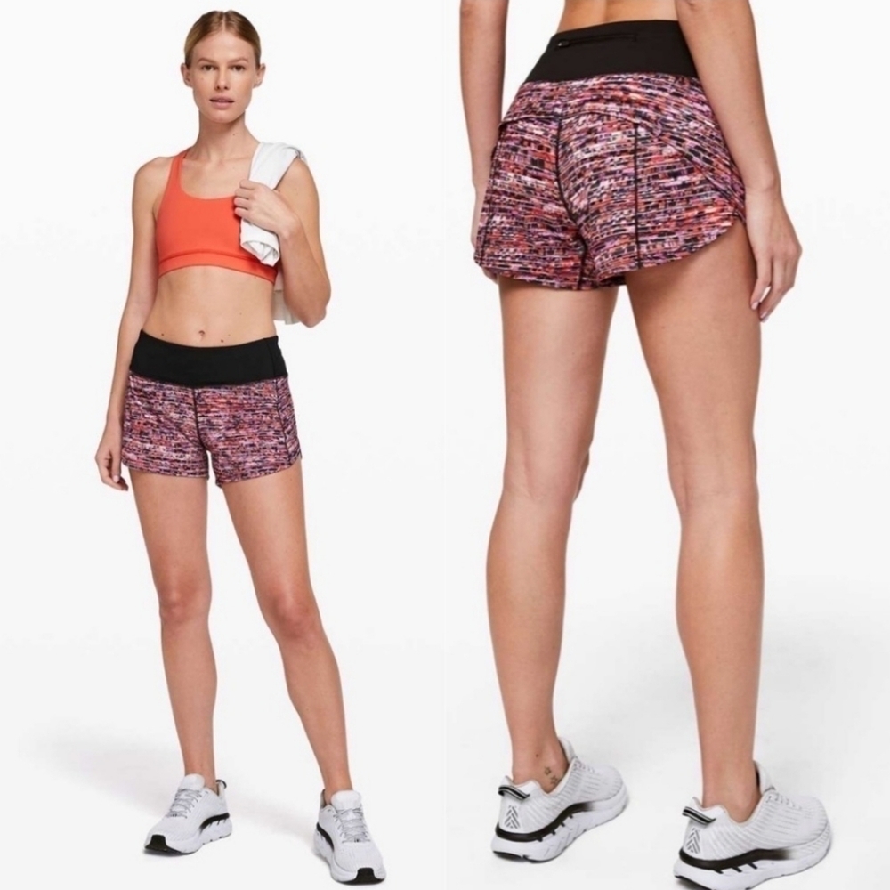Lululemon Speed Up Short 2.5” Flash Pleat Orange Multi/Black Size 2 Tall